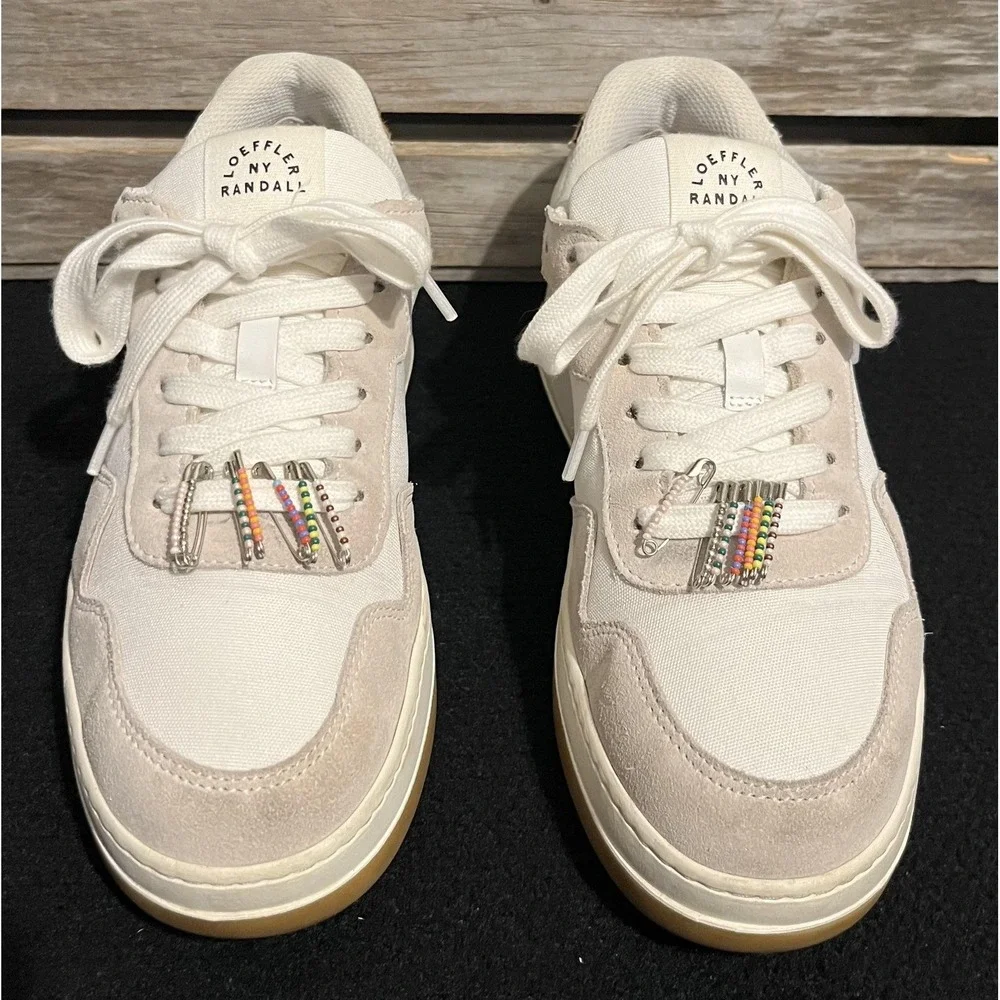 Loeffler Randall Gia Sneakers 7.5 Cream‎ Suede Canvas Leopard Beaded Portugal